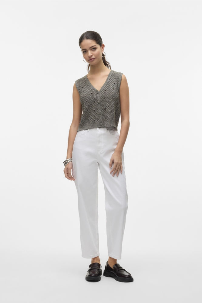 VMAMALFI SHINE SL V-NECK SHORT VEST 10330705 KALAMATA/SILVER LUREX
